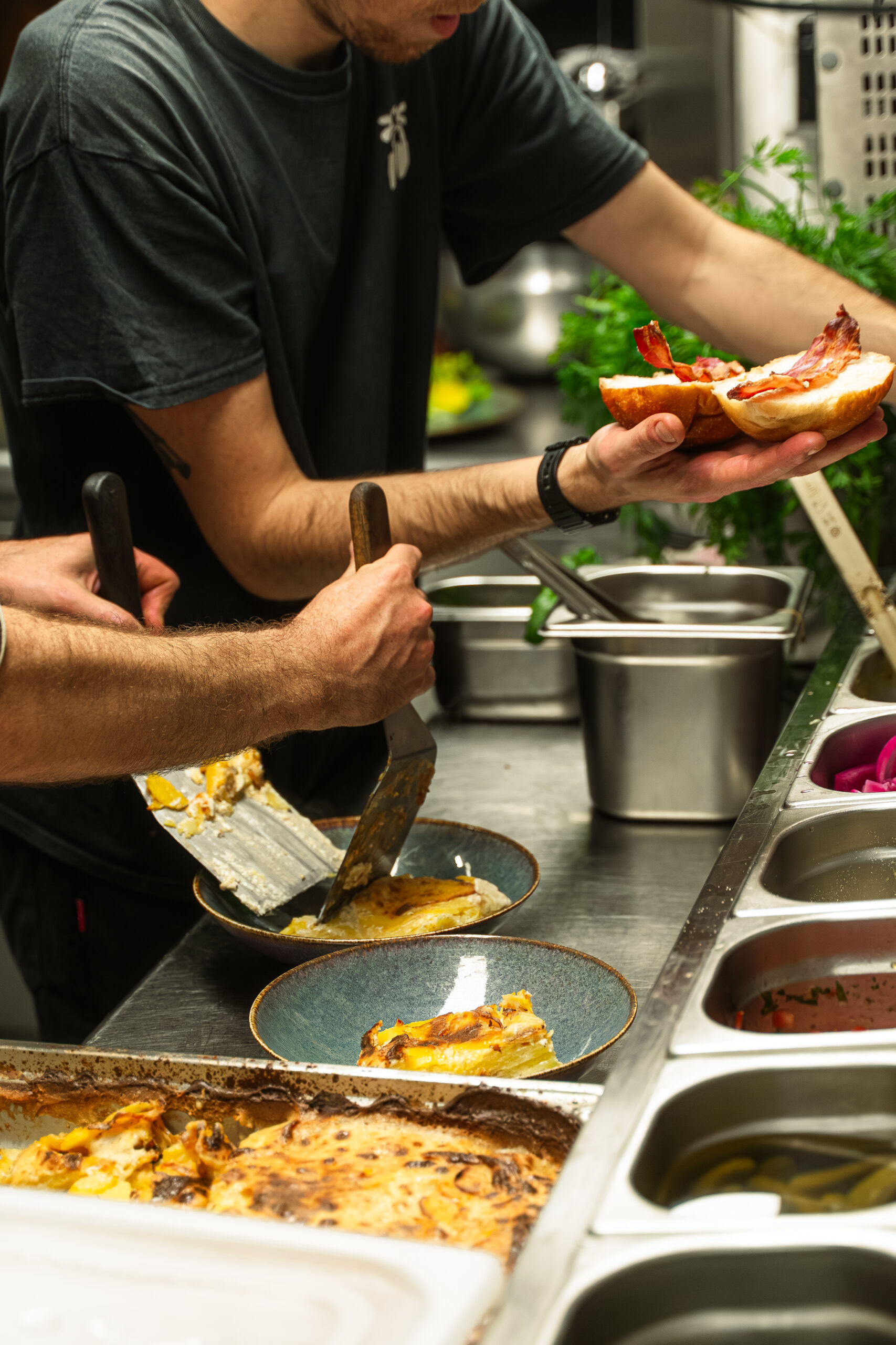 Burger en préparation